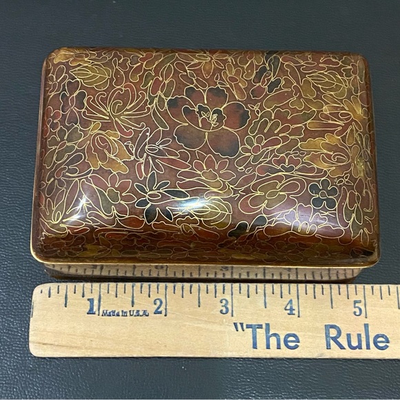 Vintage Chinese Cloisonne Brown Enamel Floral Hinged Trinket Box - Picture 8 of 16